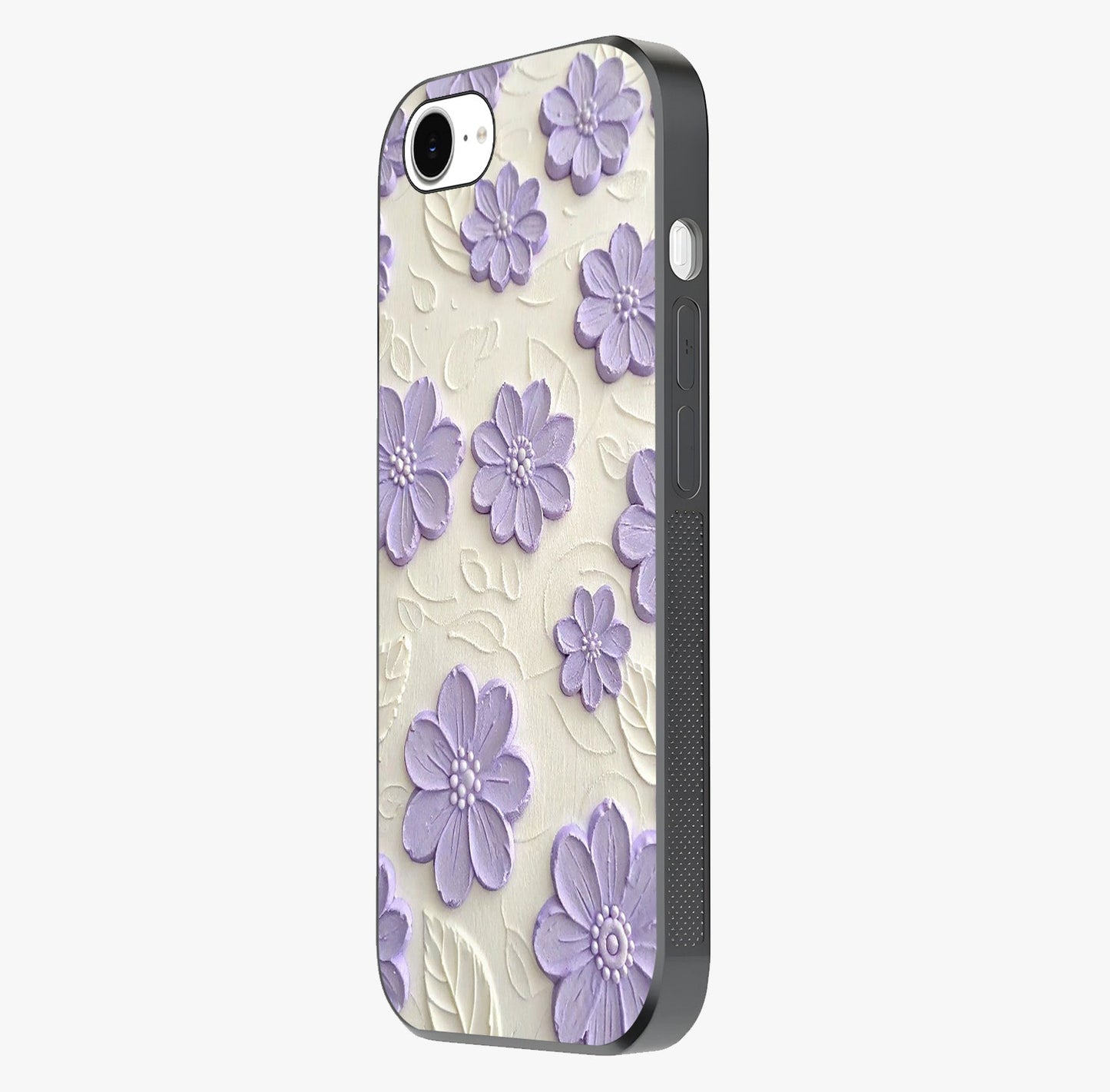 Floral Wall Art With Purple Flowers Glass Case photographed in natural light showing reflective finish and design depth.