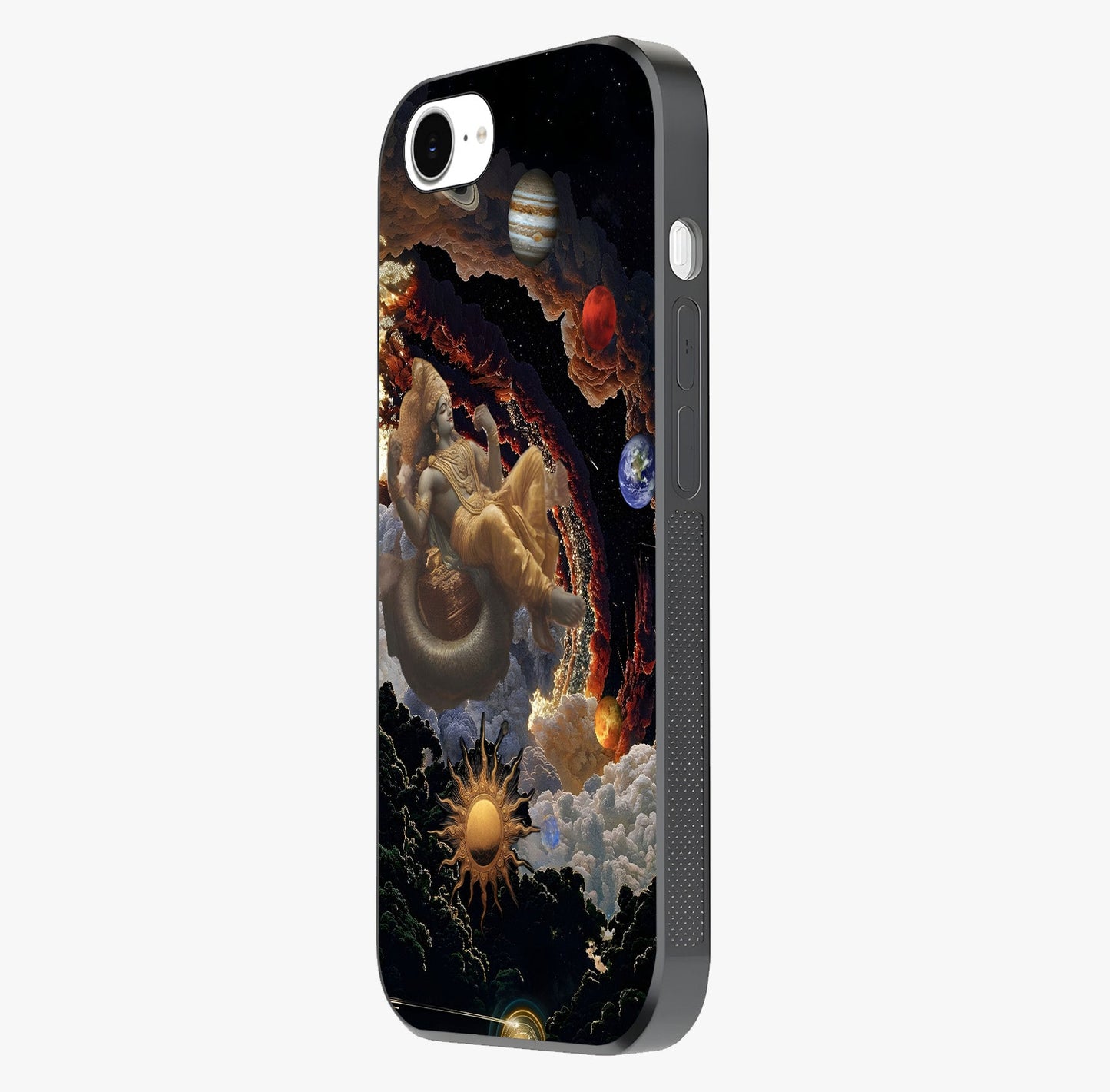 Galactic Divine God Glass Case photographed in natural light showing reflective finish and design depth.