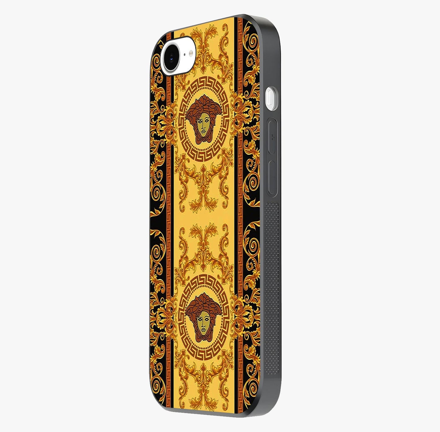 Golden Royal Heritage Glass Case photographed in natural light showing reflective finish and design depth.