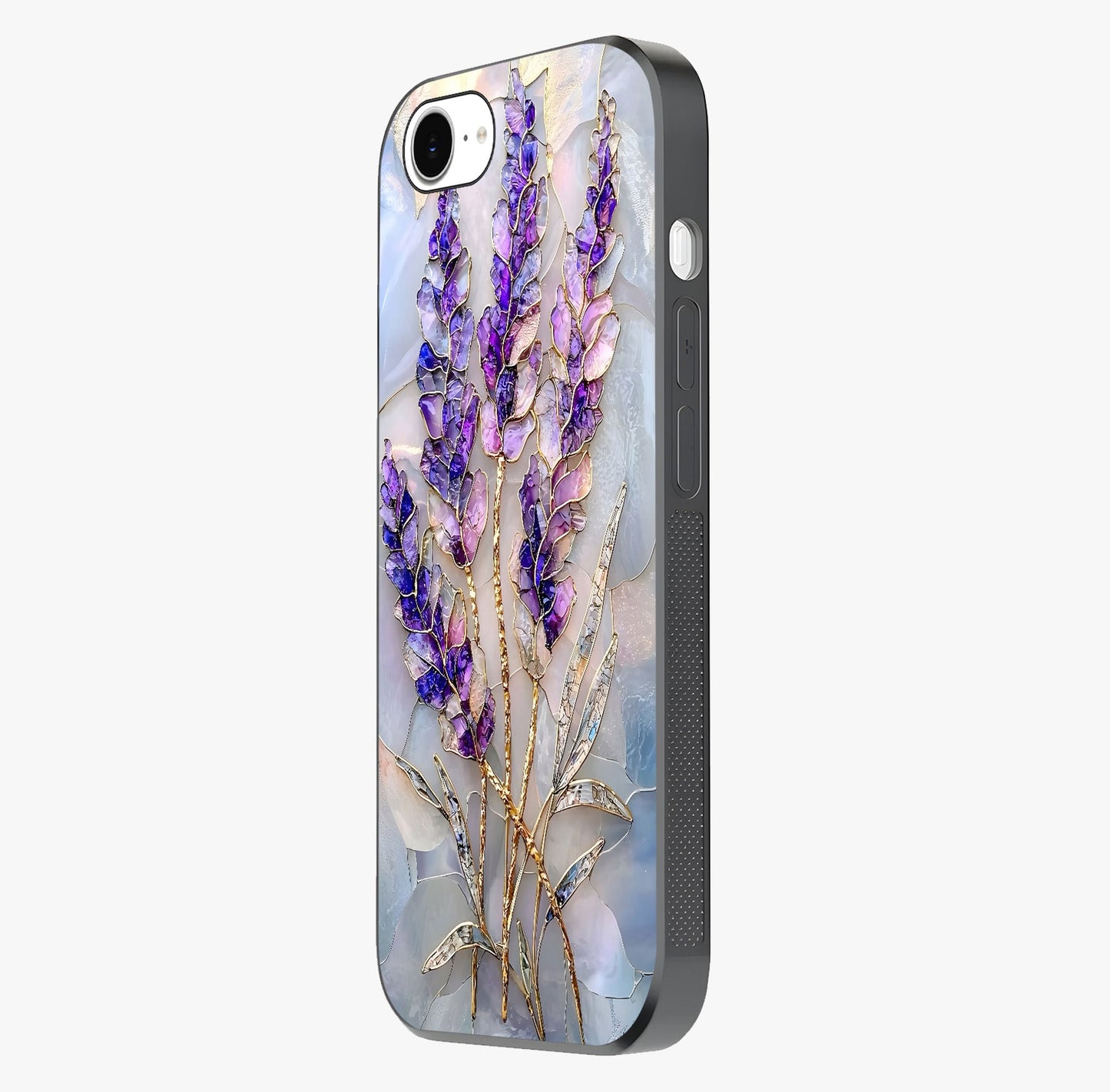 Lavender Dream Glow Glass Case photographed in natural light showing reflective finish and design depth.