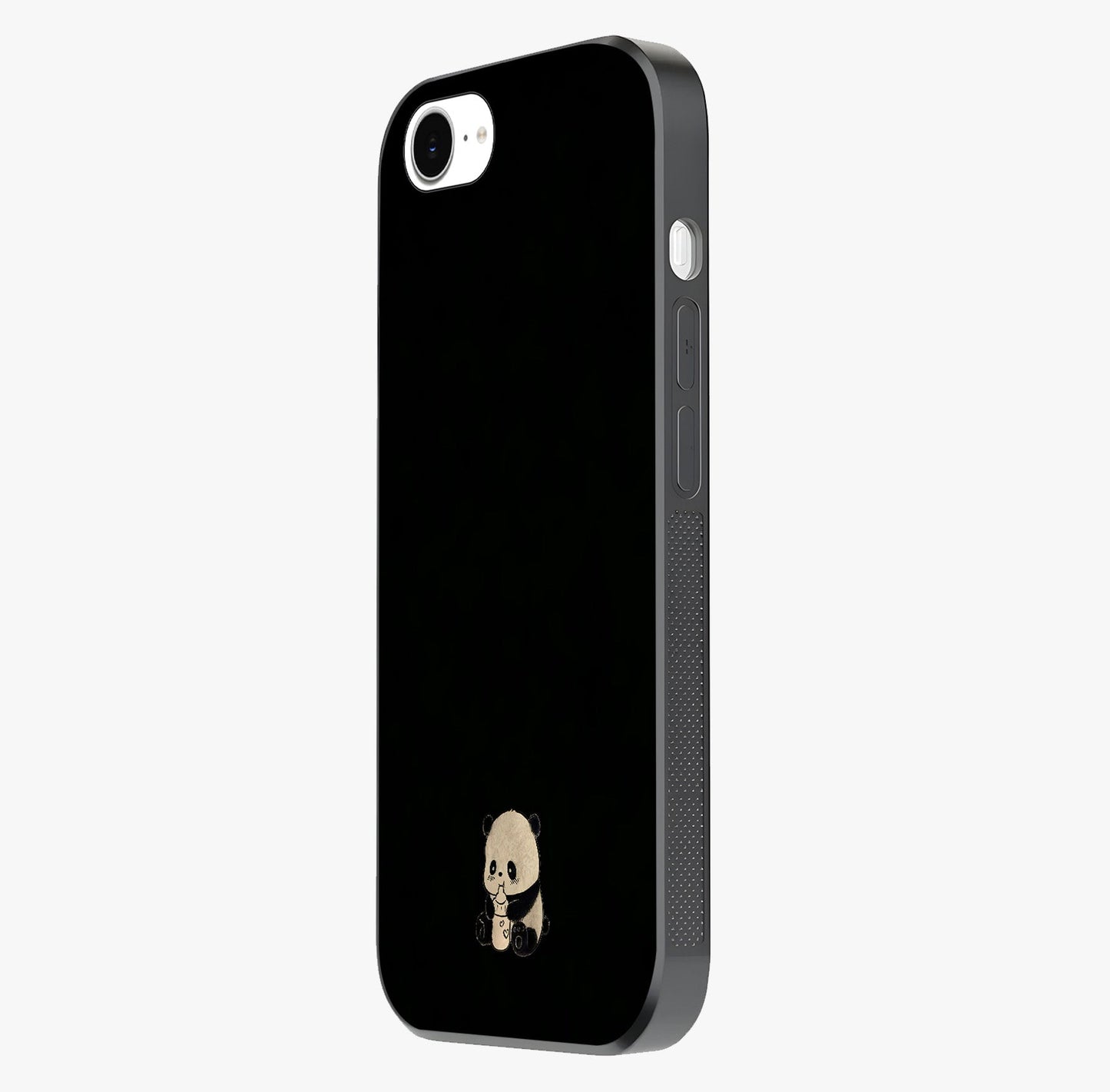 Midnight Panda Love Glass Case photographed in natural light showing reflective finish and design depth.