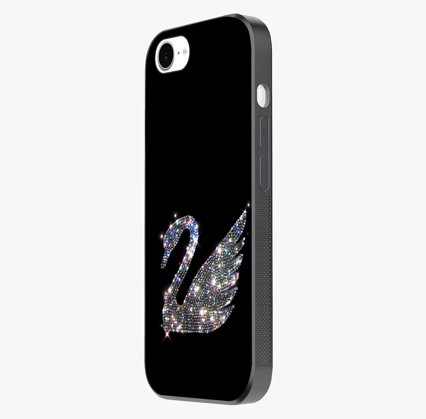 Starlit Swan Grace Glass Case photographed in natural light showing reflective finish and design depth.