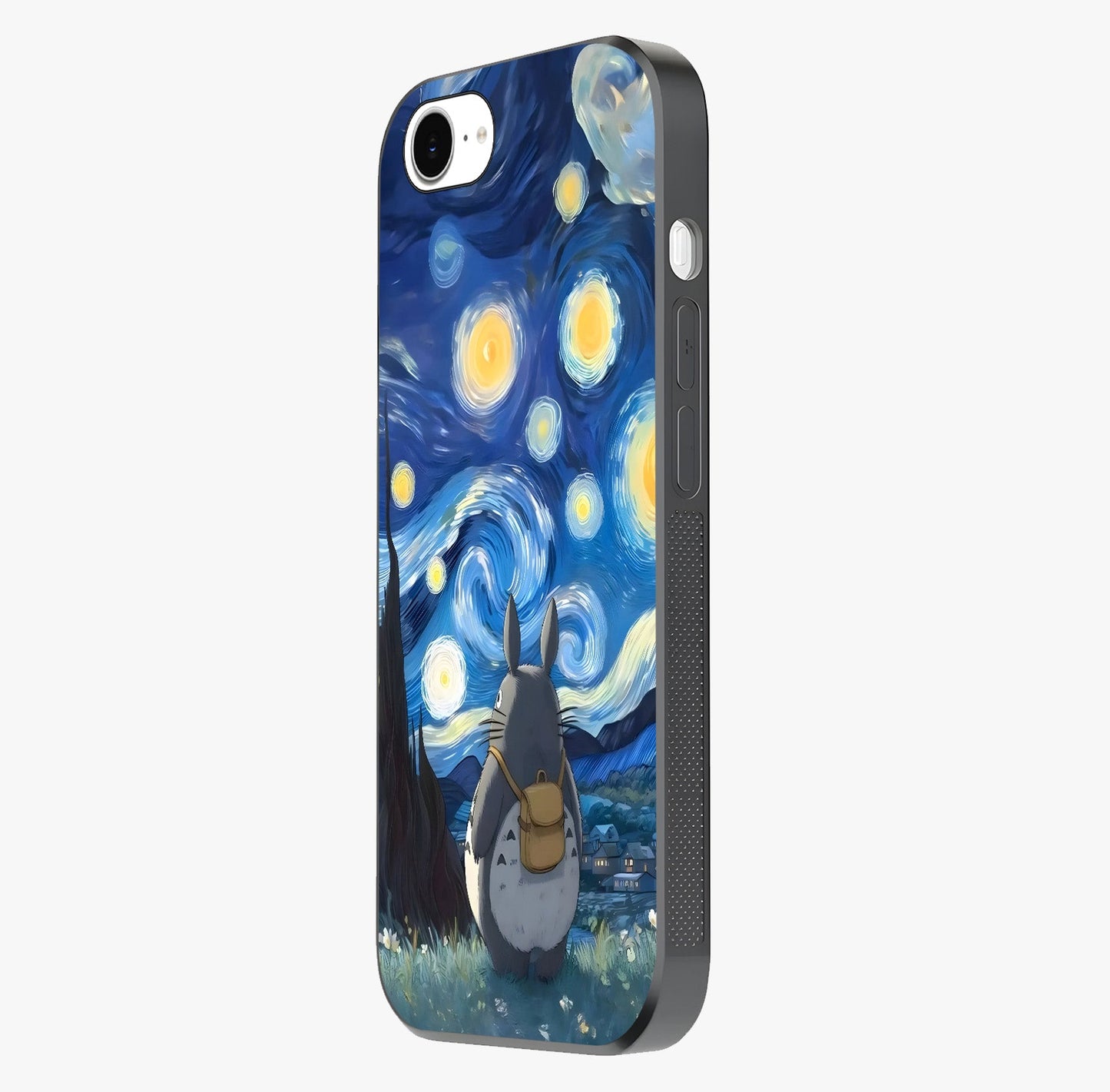 Totoro In Van Gogh Art Glass Case photographed in natural light showing reflective finish and design depth.