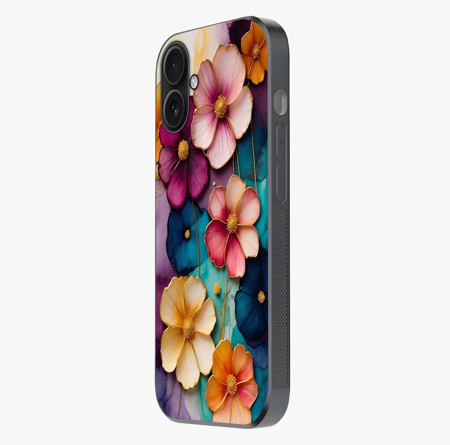 Artlyn Grace Flower Pattern Glass Case photographed in natural light showing reflective finish and design depth.