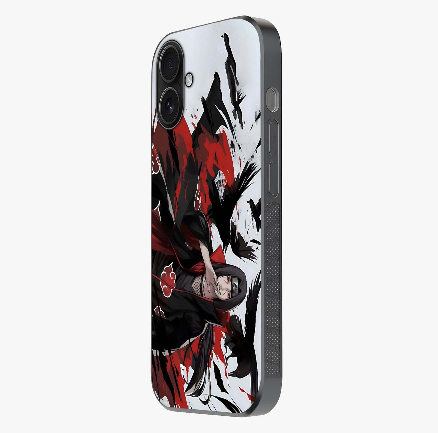Crimson Crow Illusion Glass Case photographed in natural light showing reflective finish and design depth.