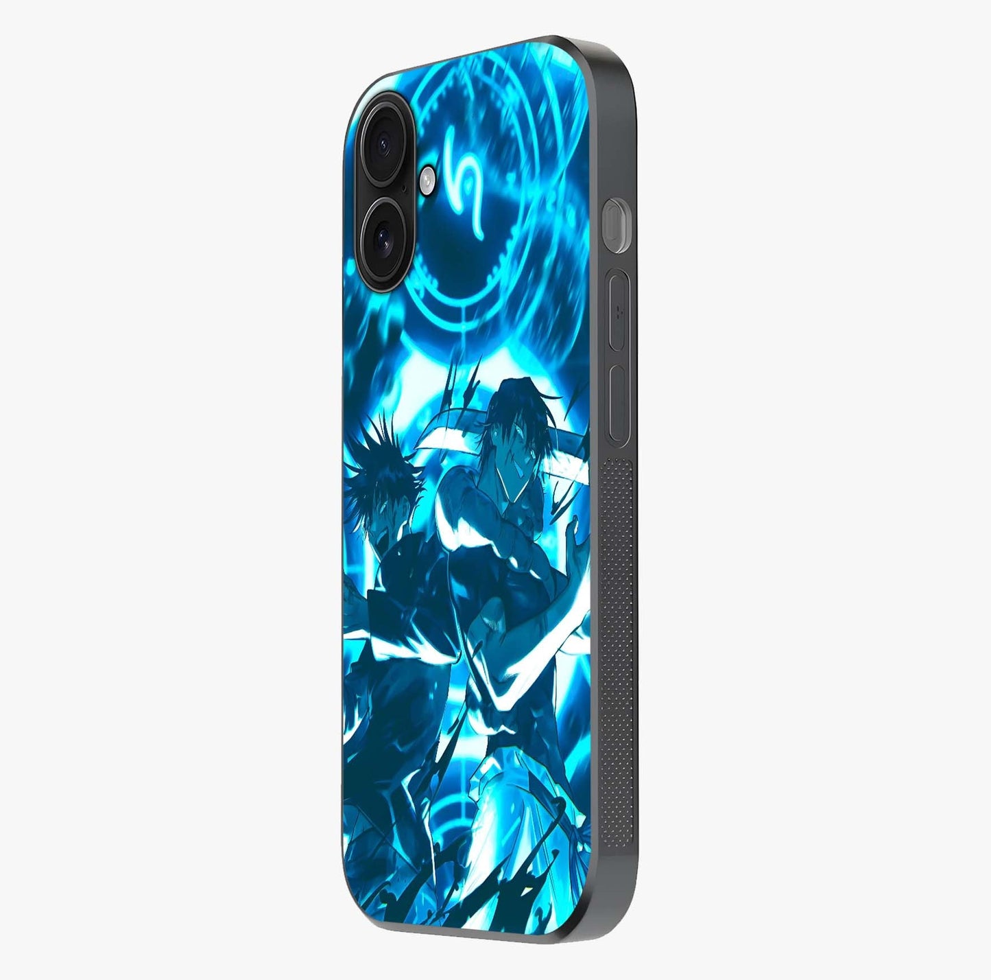 Cursed Energy Clash Glass Case photographed in natural light showing reflective finish and design depth.