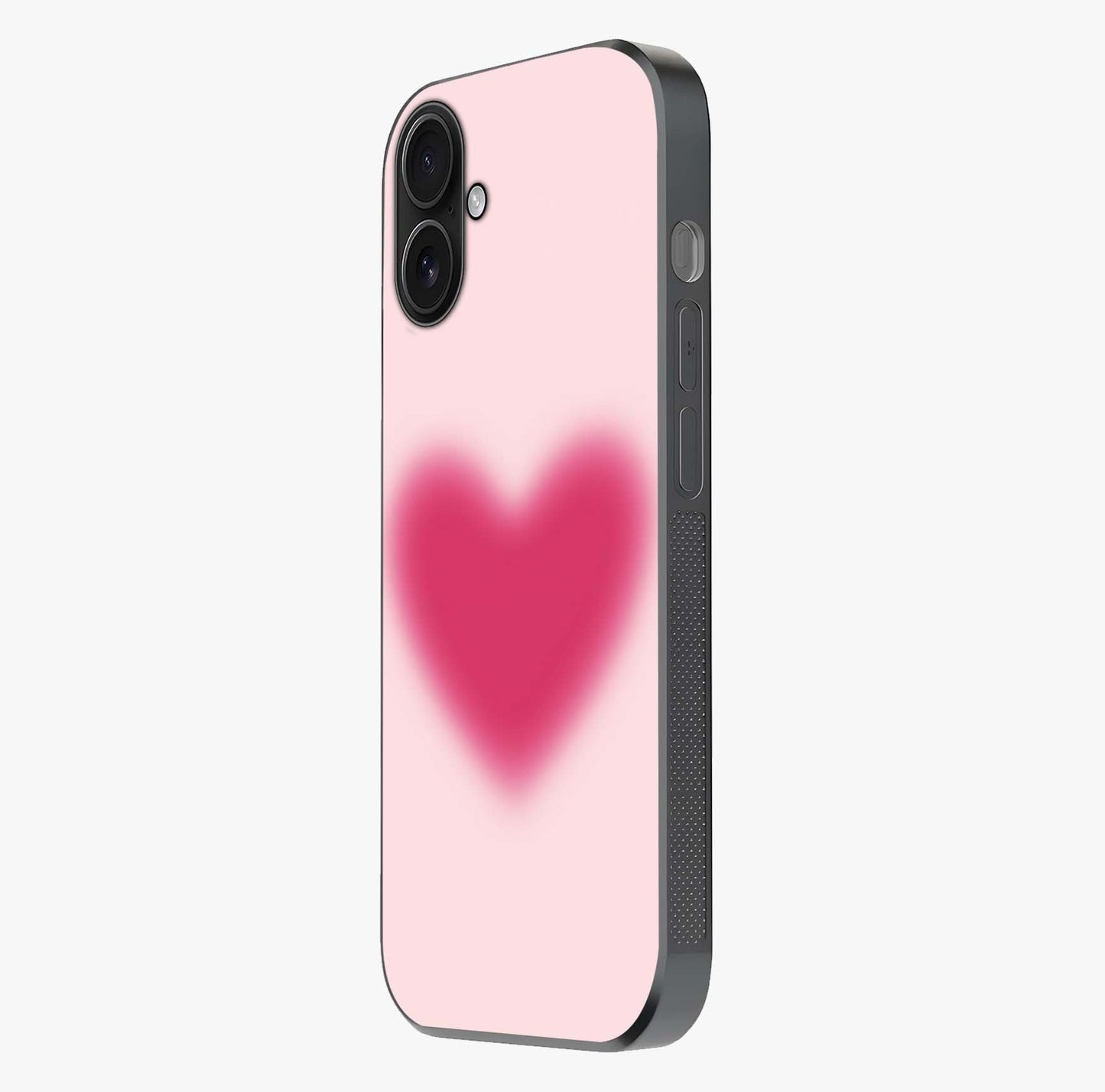 Pink Aura Heart Glass Case photographed in natural light showing reflective finish and design depth.