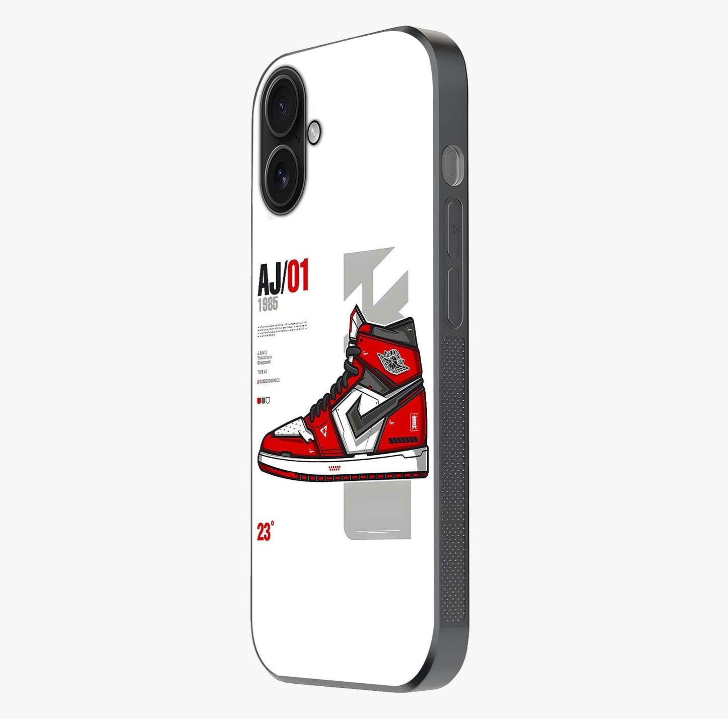Retro Sneaker Blueprint Glass Case photographed in natural light showing reflective finish and design depth.