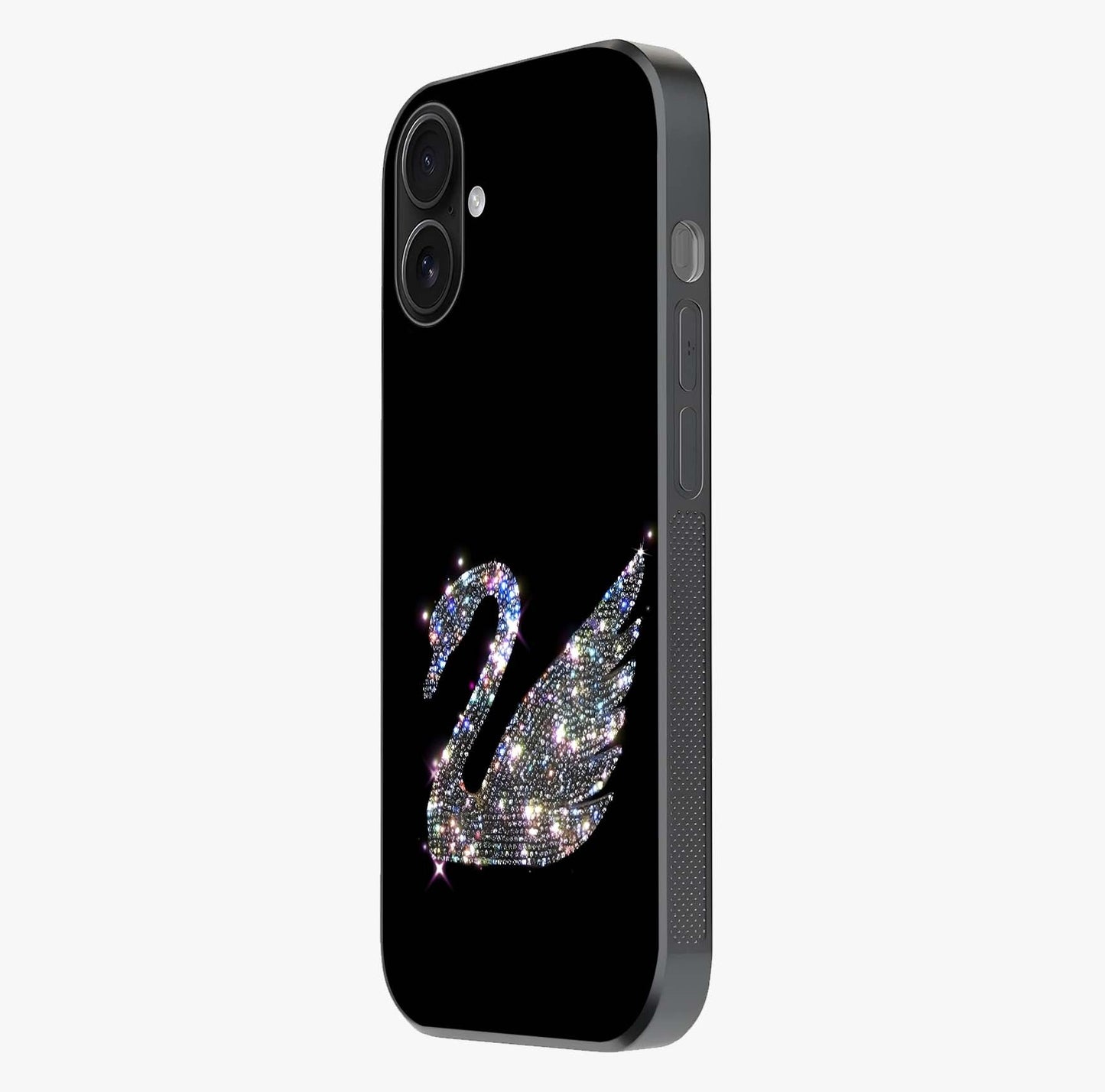 Starlit Swan Grace Glass Case photographed in natural light showing reflective finish and design depth.