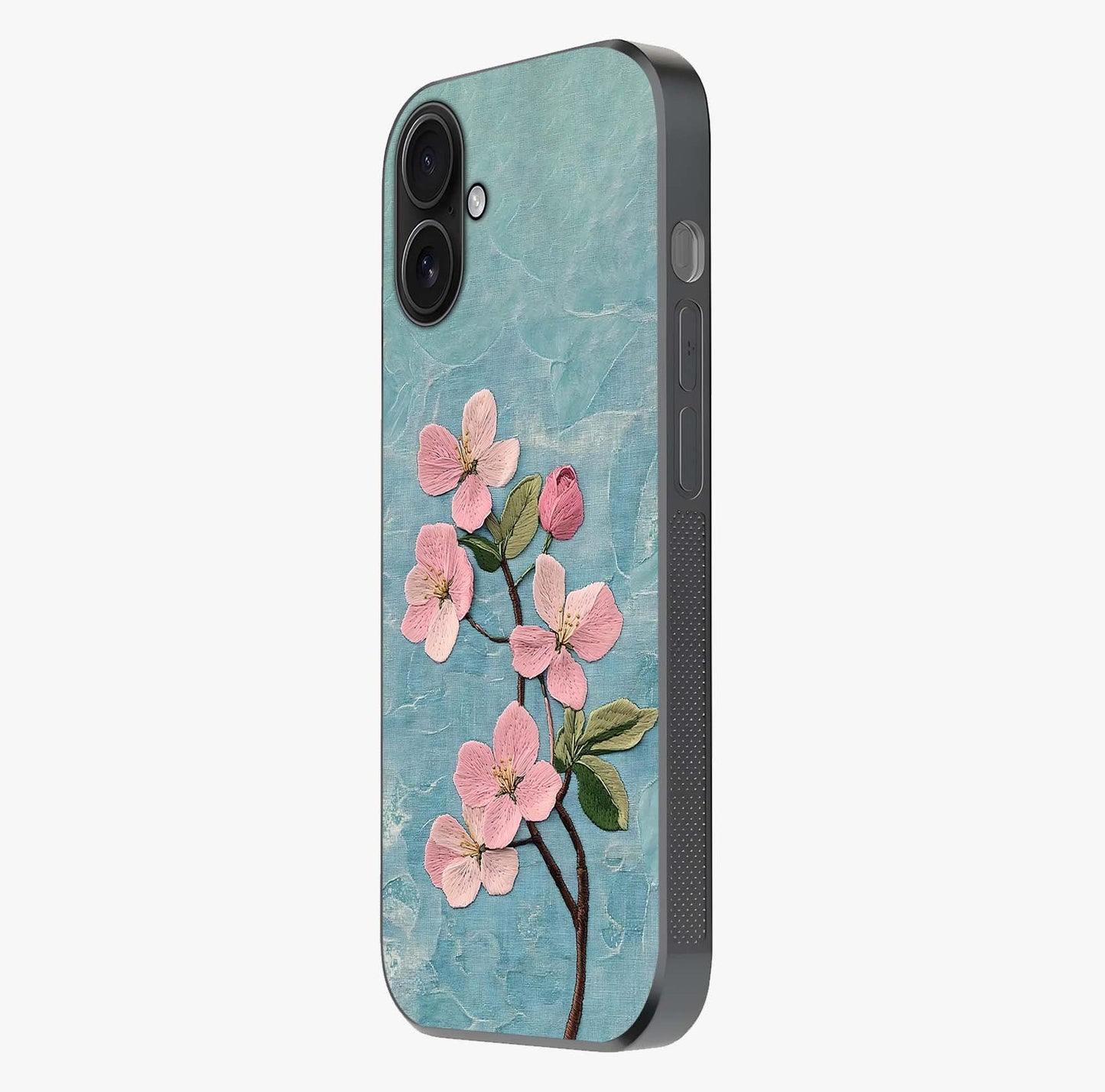Threaded Blossom Breeze Glass Case photographed in natural light showing reflective finish and design depth.