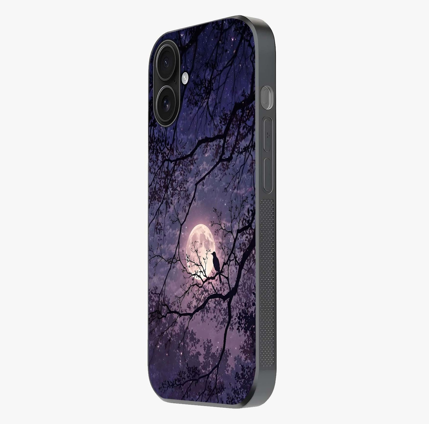 Whispering Moon Silence Glass Case photographed in natural light showing reflective finish and design depth.