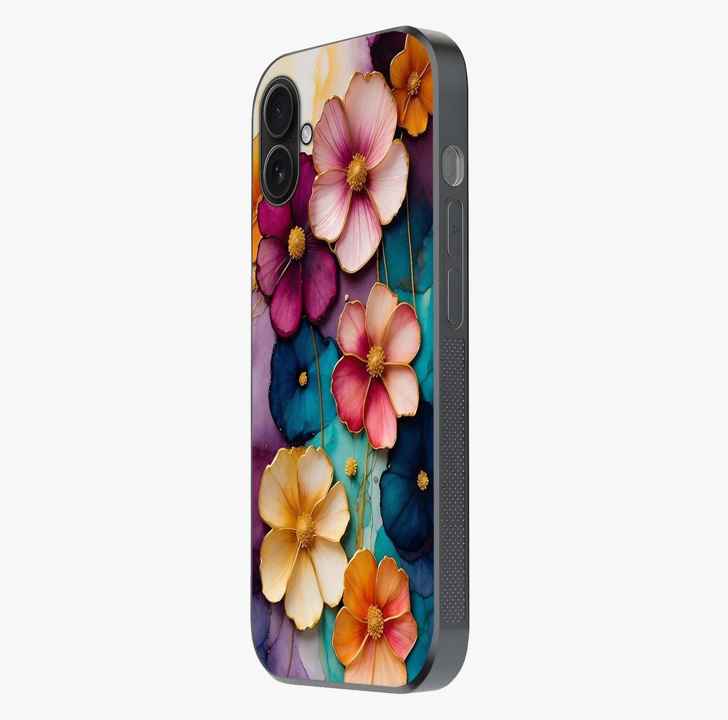 Artlyn Grace Flower Pattern Glass Case photographed in natural light showing reflective finish and design depth.
