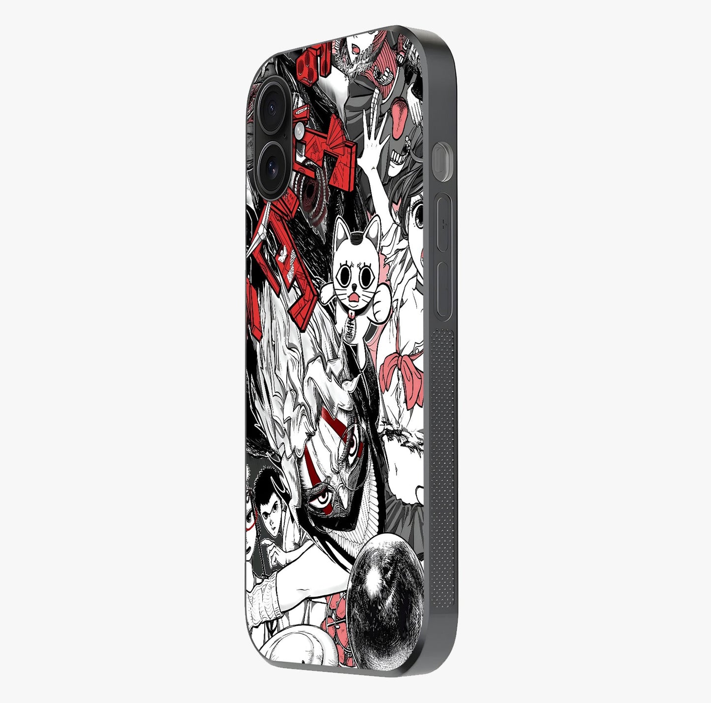 Crimson Chaos Panel Glass Case photographed in natural light showing reflective finish and design depth.