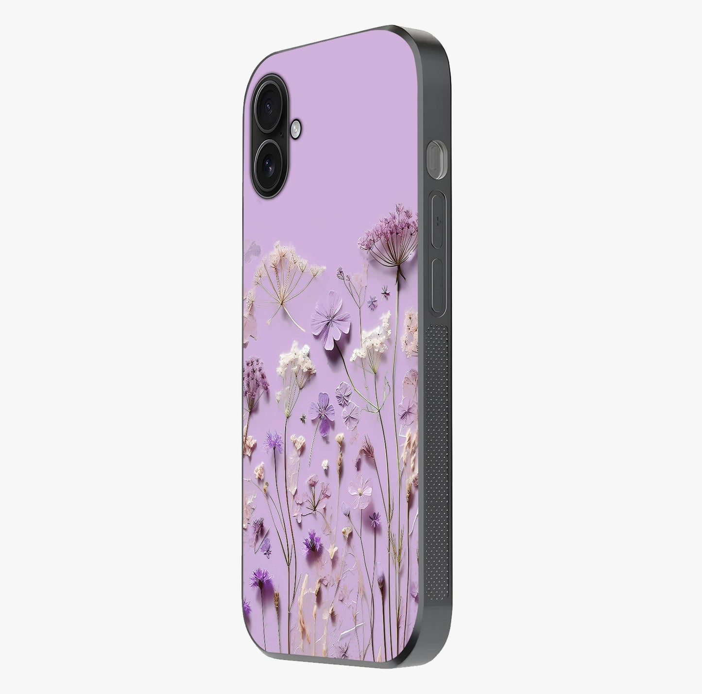 Lavender Blossom Dream Glass Case photographed in natural light showing reflective finish and design depth.