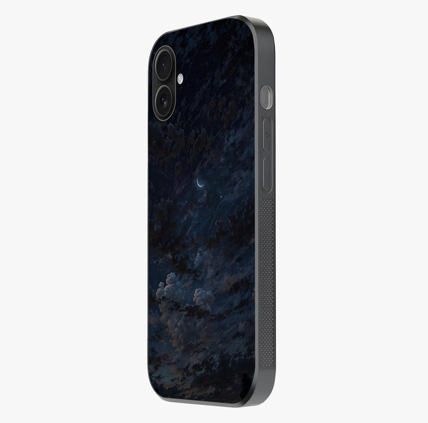 Lunar Veil Silence Glass Case photographed in natural light showing reflective finish and design depth.
