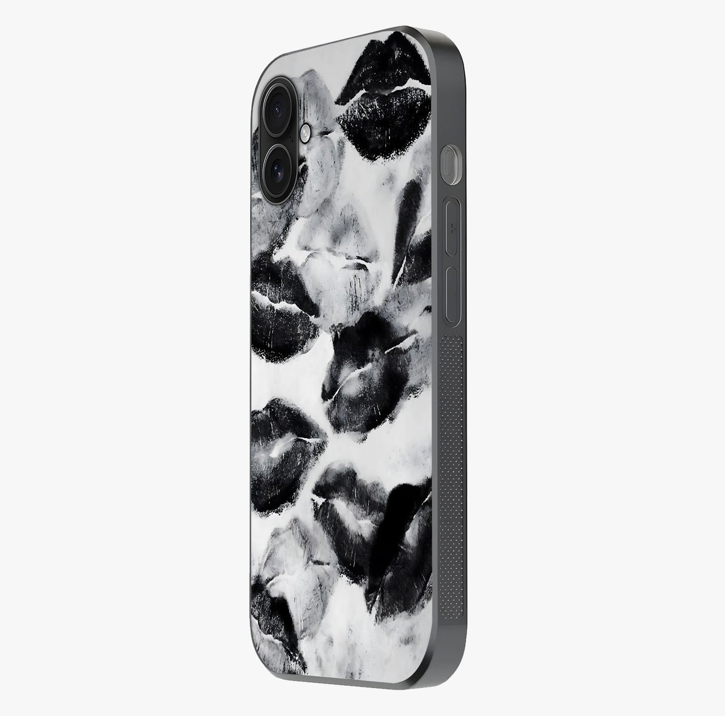 Midnight Kiss Marks Glass Case photographed in natural light showing reflective finish and design depth.