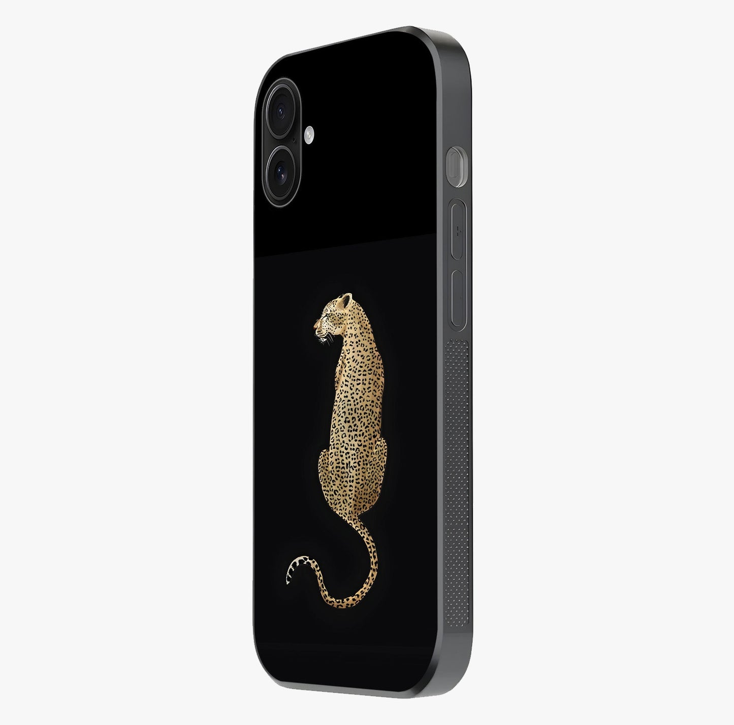 Regal Leopard Glass Case photographed in natural light showing reflective finish and design depth.