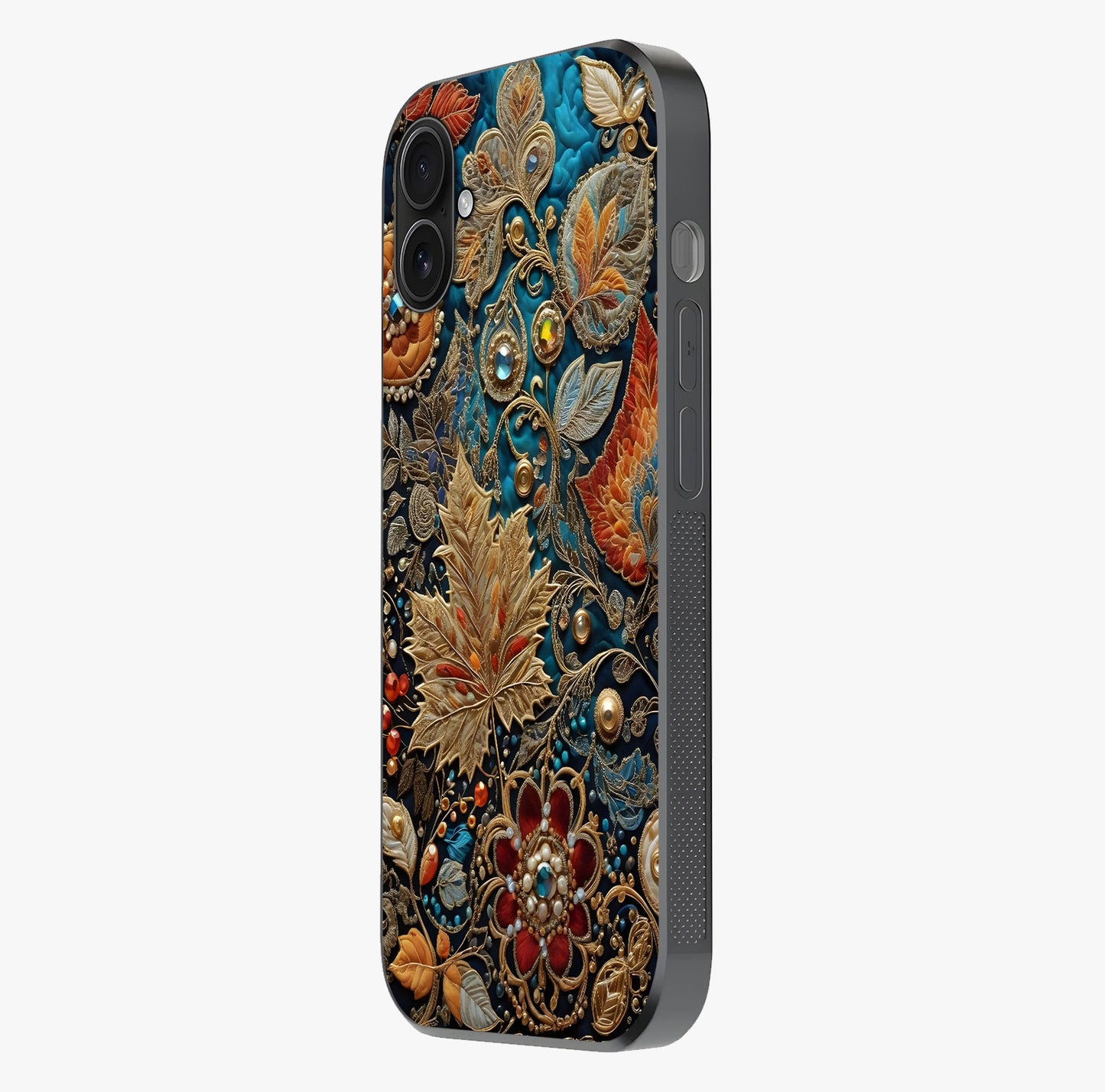 Royal Jewel Garden Glass Case photographed in natural light showing reflective finish and design depth.