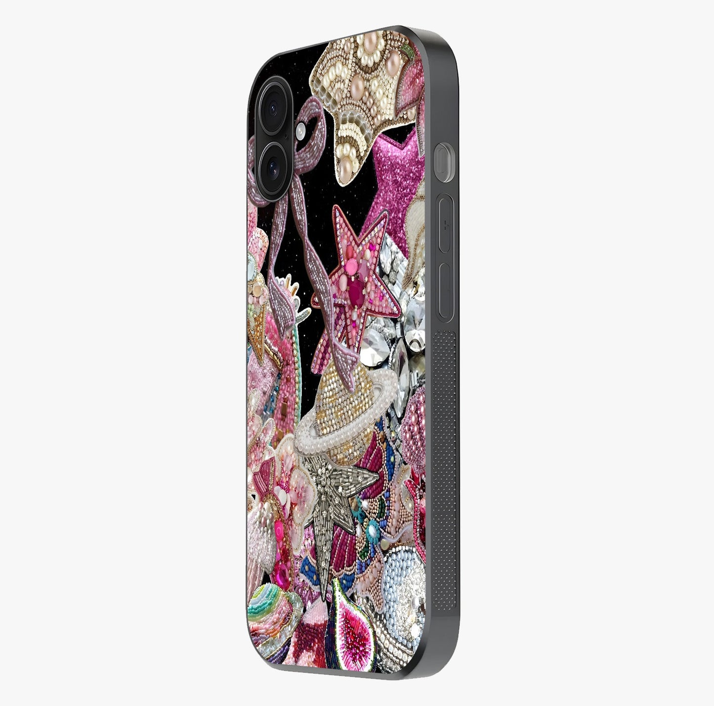 Starlit Jewel Dream Glass Case photographed in natural light showing reflective finish and design depth.