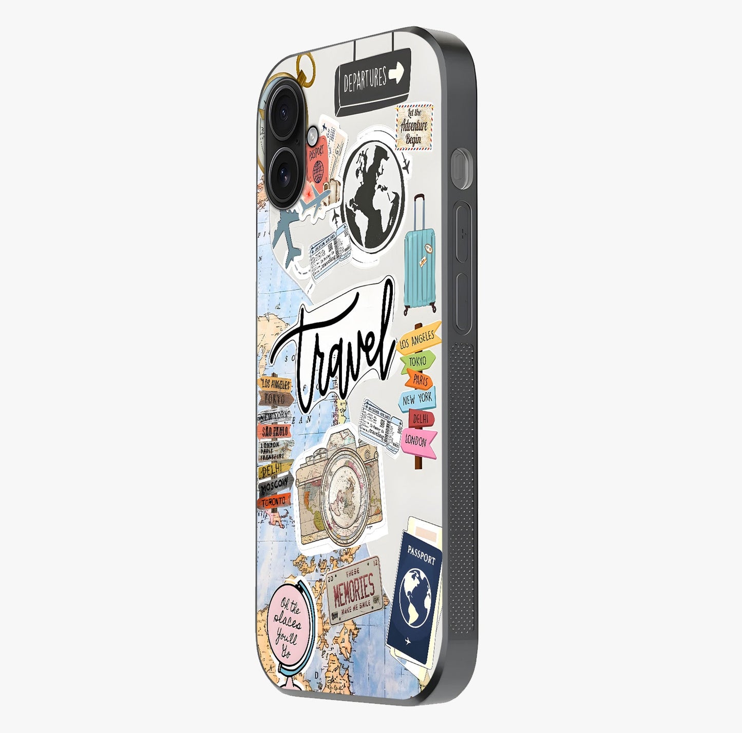 Wanderlust Journal Glass Case photographed in natural light showing reflective finish and design depth.