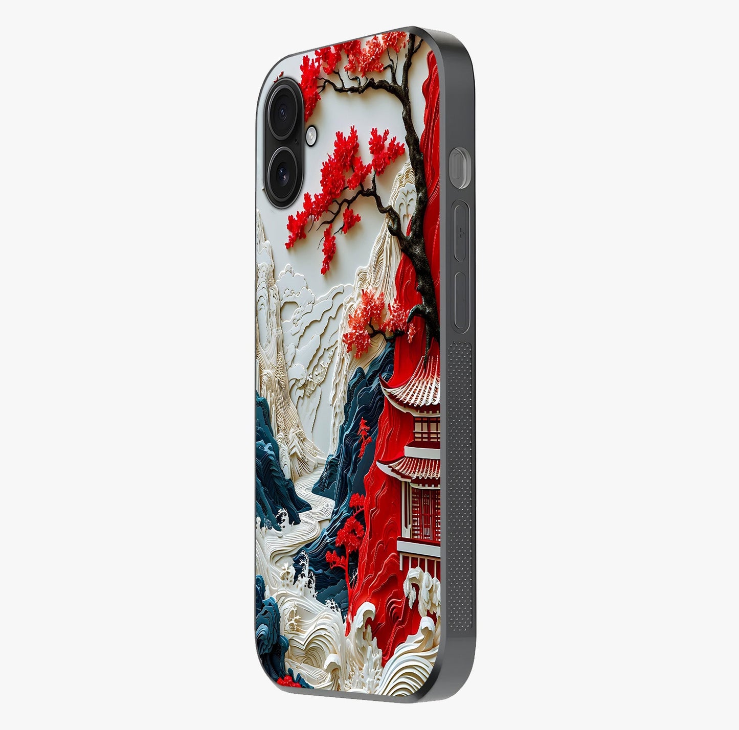 Whispers Of Sakura Waves Glass Case photographed in natural light showing reflective finish and design depth.