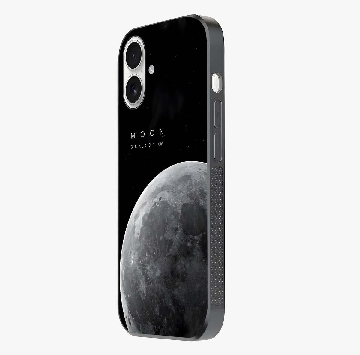 Cosmic Moon Glow Glass Case photographed in natural light showing reflective finish and design depth.