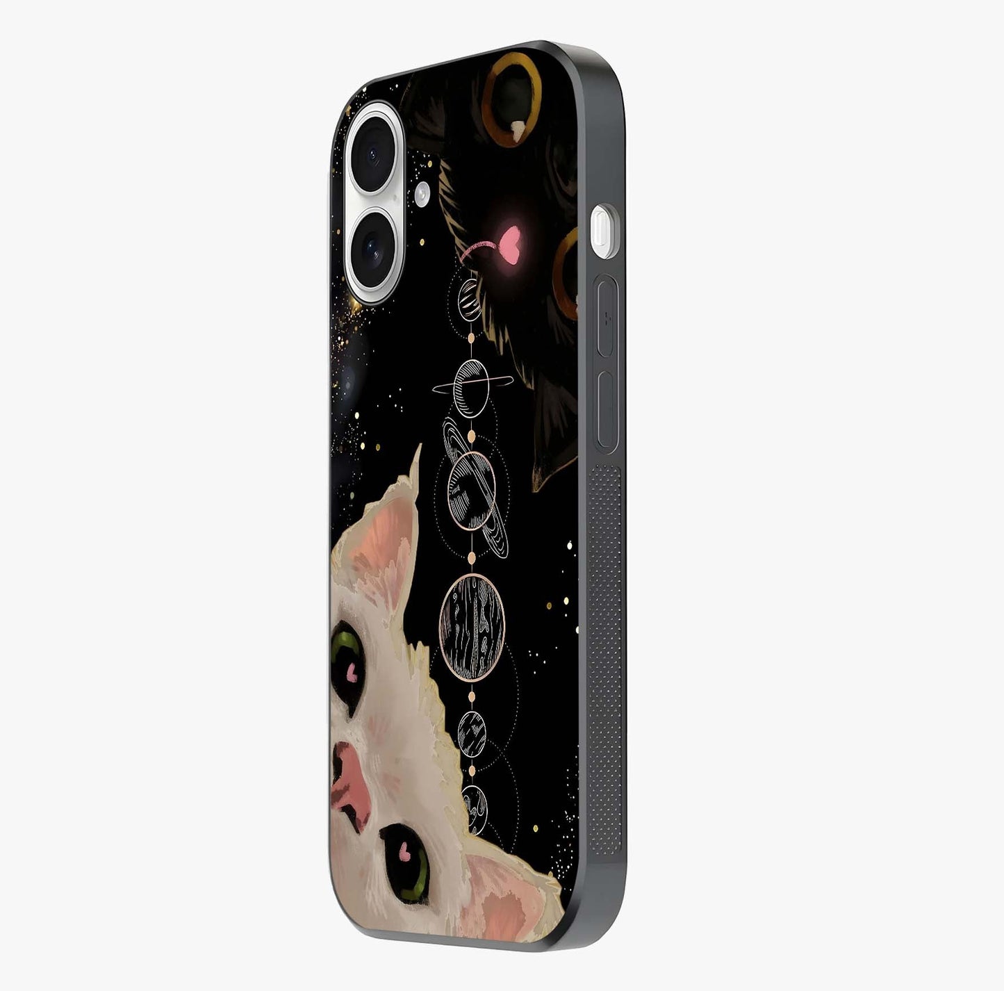 Galactic Cat Glass Case photographed in natural light showing reflective finish and design depth.