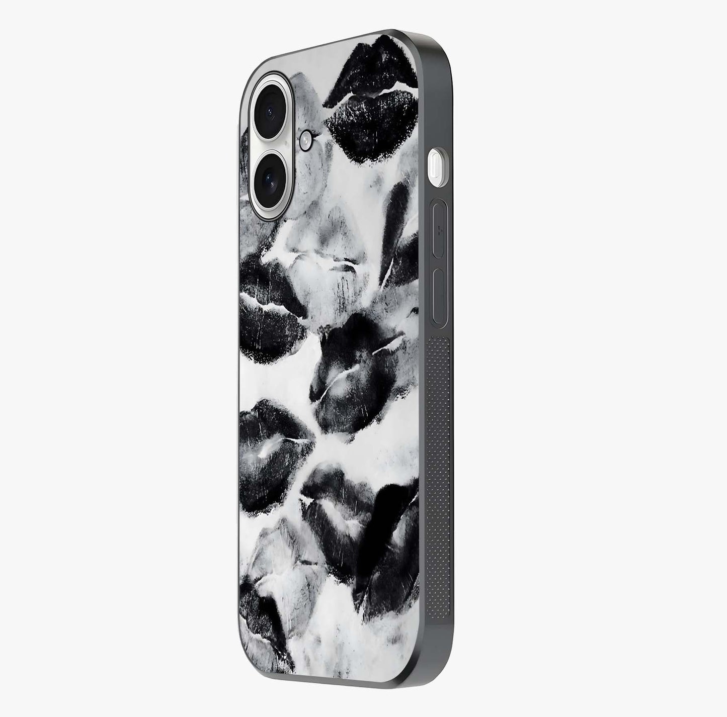 Midnight Kiss Marks Glass Case photographed in natural light showing reflective finish and design depth.