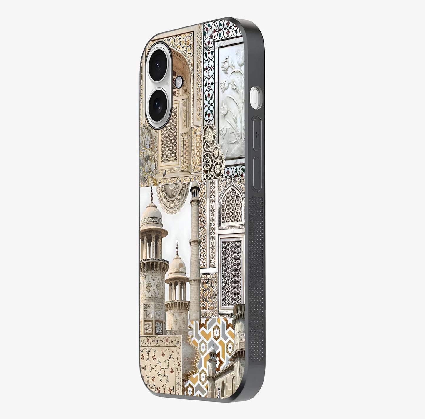 Mughal Marble Legacy Glass Case photographed in natural light showing reflective finish and design depth.