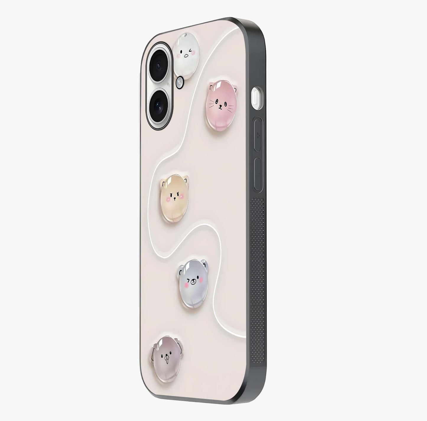 Puffy Face Parade Glass Case photographed in natural light showing reflective finish and design depth.