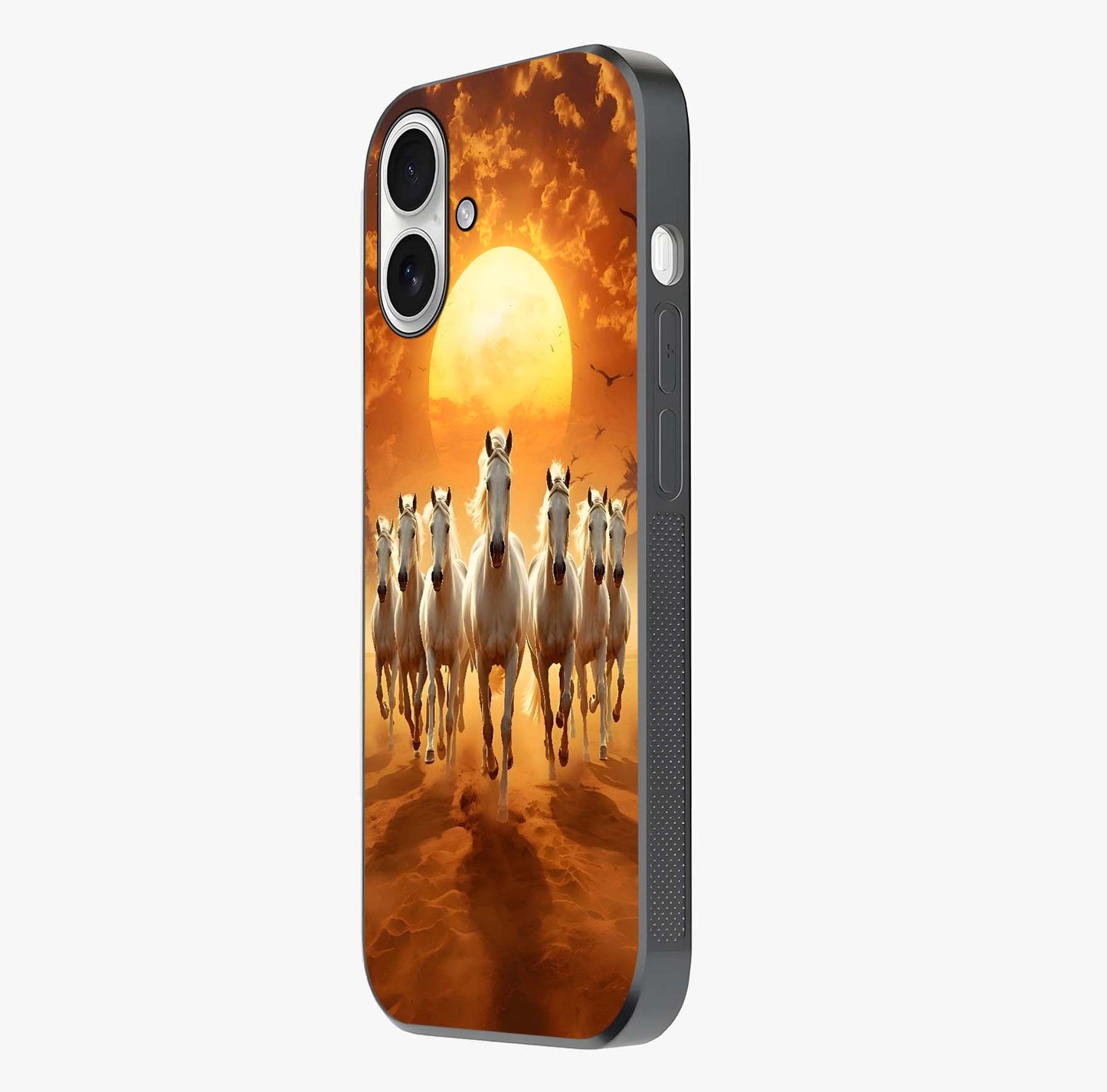 Wild Sunset Majesty Glass Case photographed in natural light showing reflective finish and design depth.