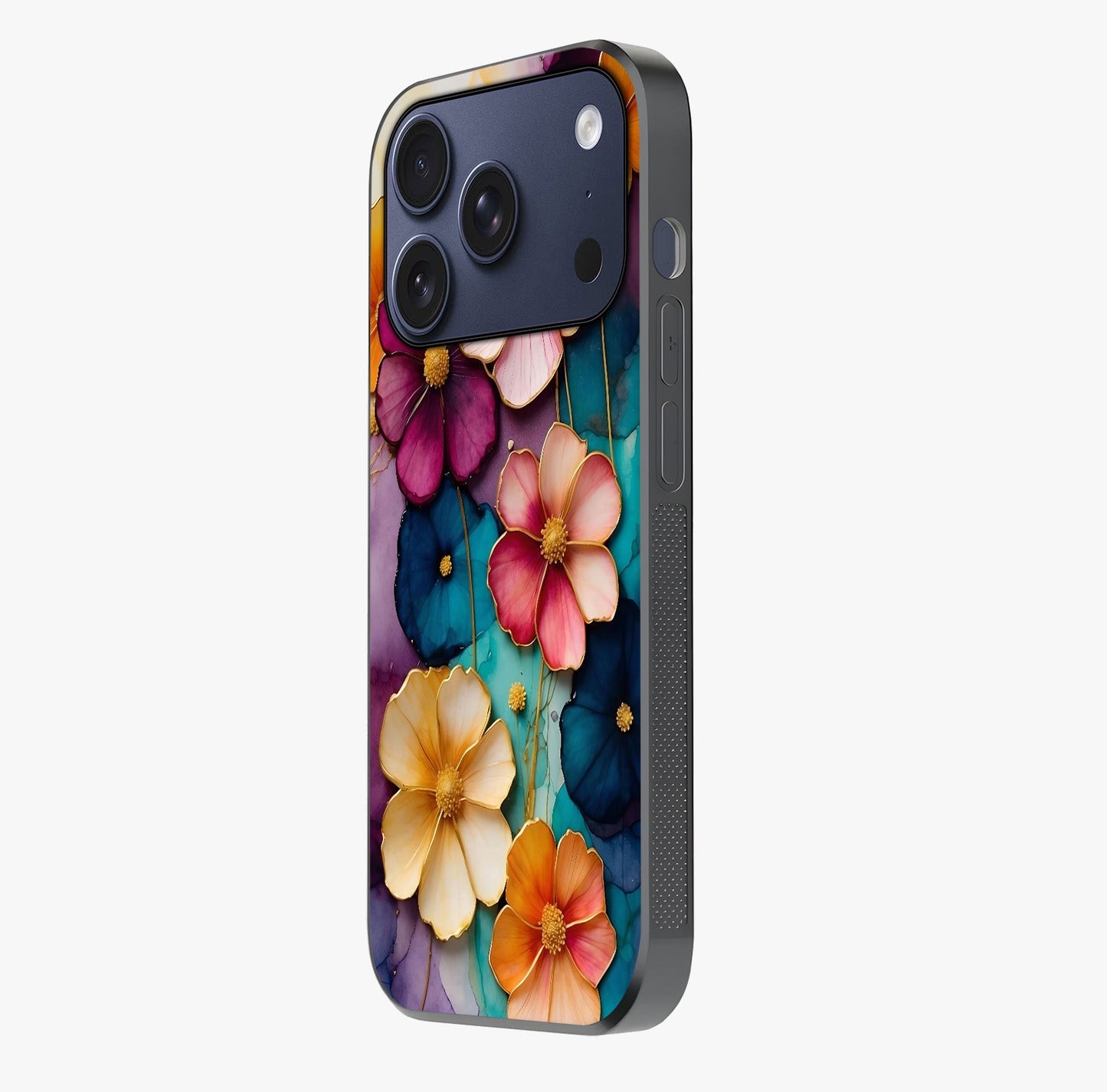 Artlyn Grace Flower Pattern Glass Case photographed in natural light showing reflective finish and design depth.