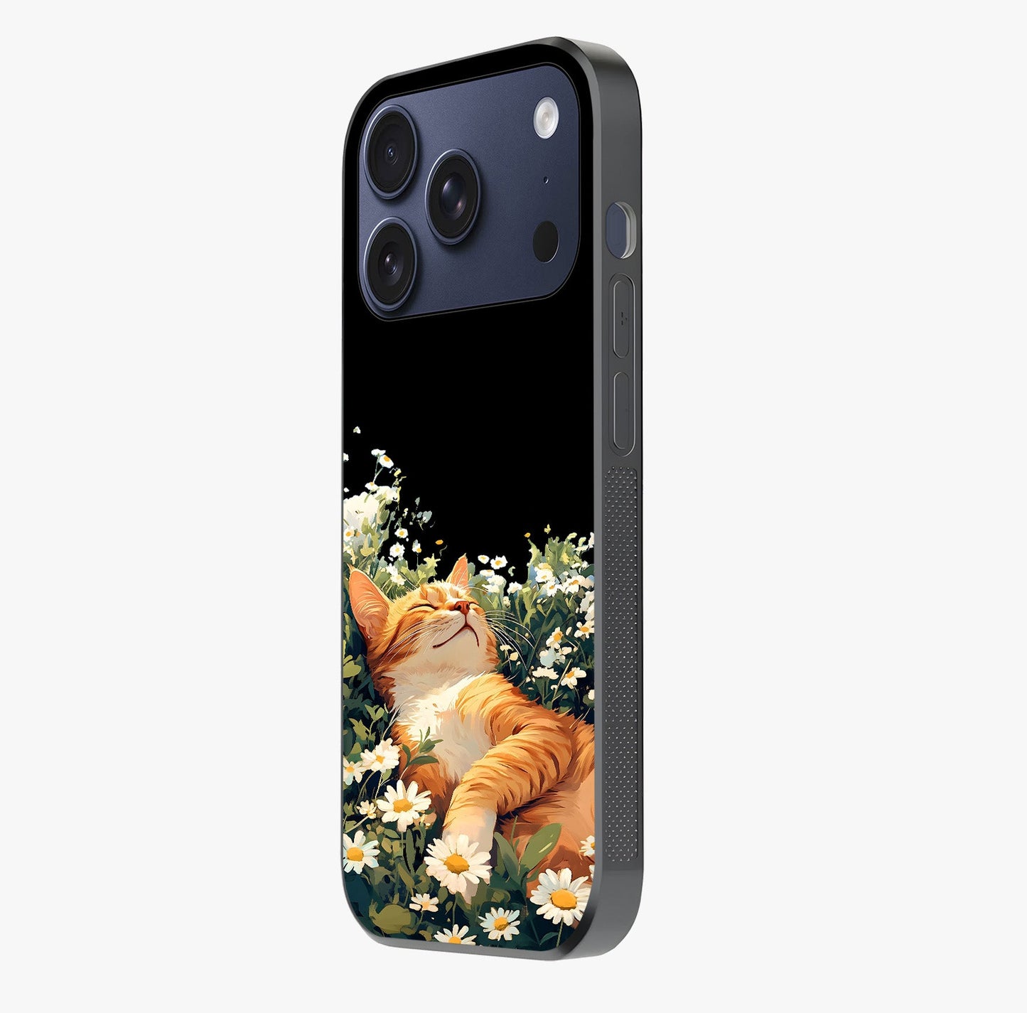 Blissful Bloom Cat Glass Case photographed in natural light showing reflective finish and design depth.