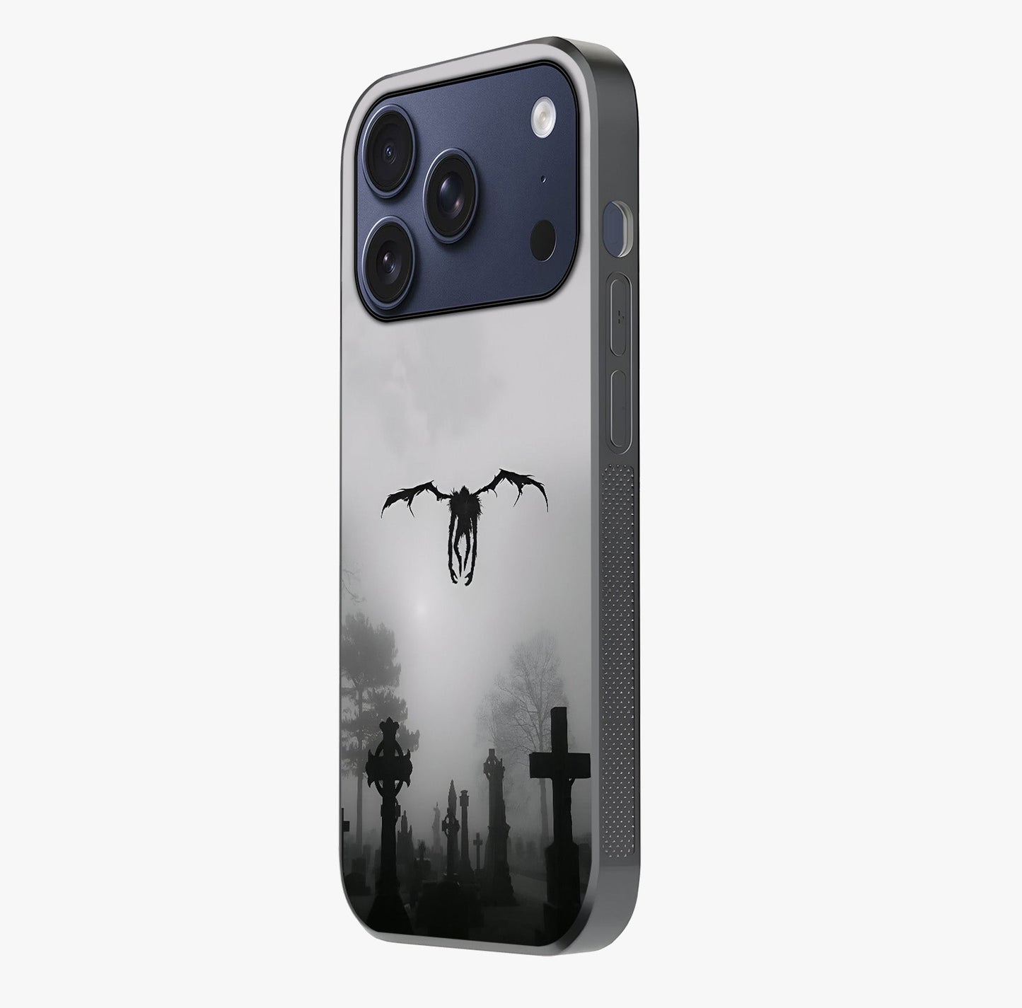 Graveyard Shadow Descent Glass Case photographed in natural light showing reflective finish and design depth.
