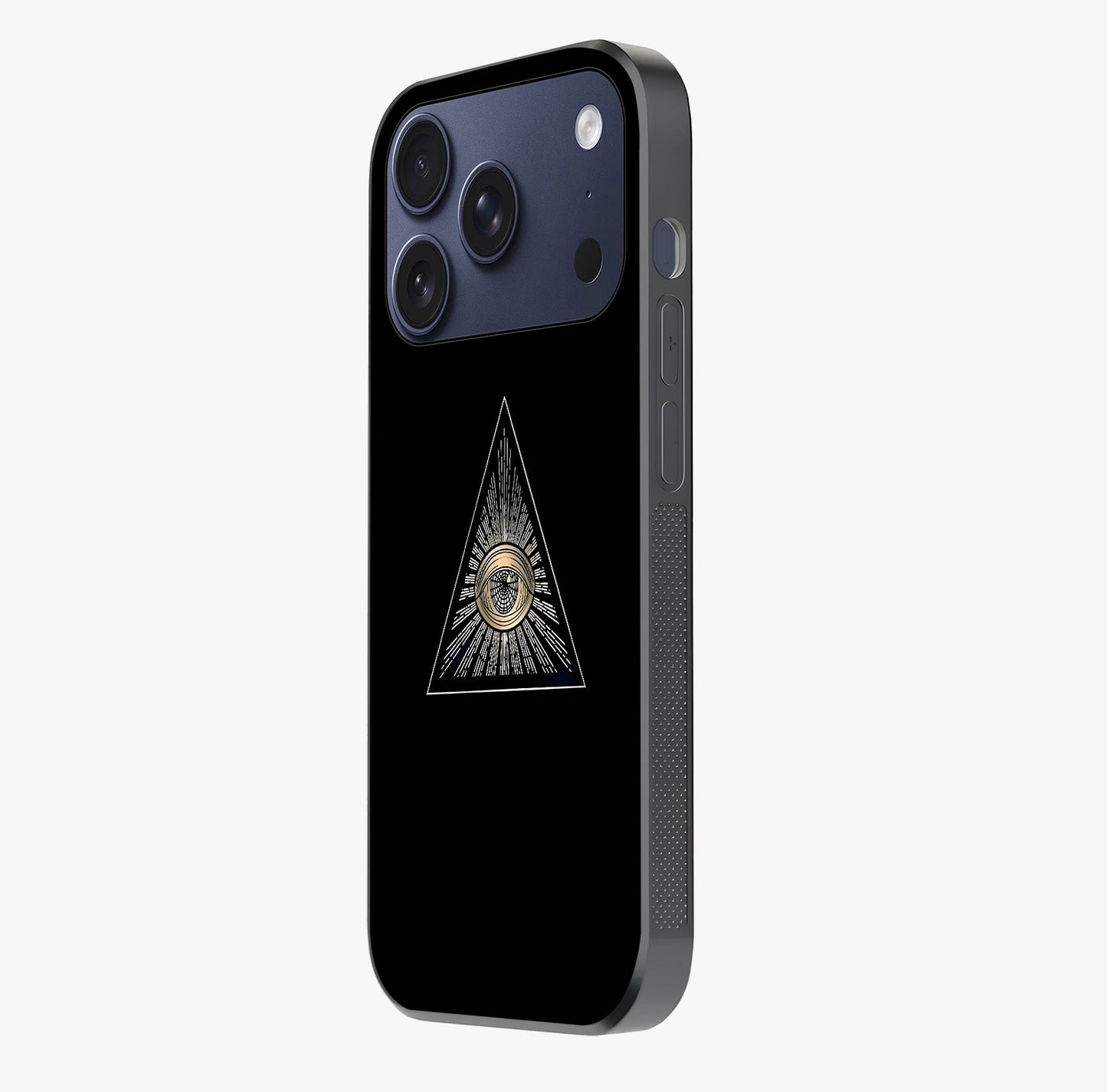 Illuminati Evil Glass Case photographed in natural light showing reflective finish and design depth.