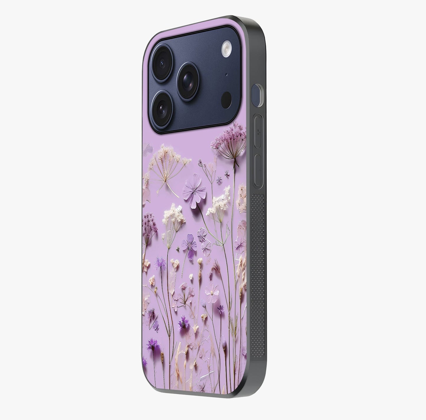 Lavender Blossom Dream Glass Case photographed in natural light showing reflective finish and design depth.
