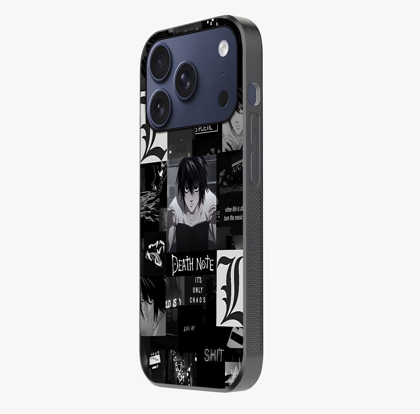Midnight Chaos Mind Glass Case photographed in natural light showing reflective finish and design depth.