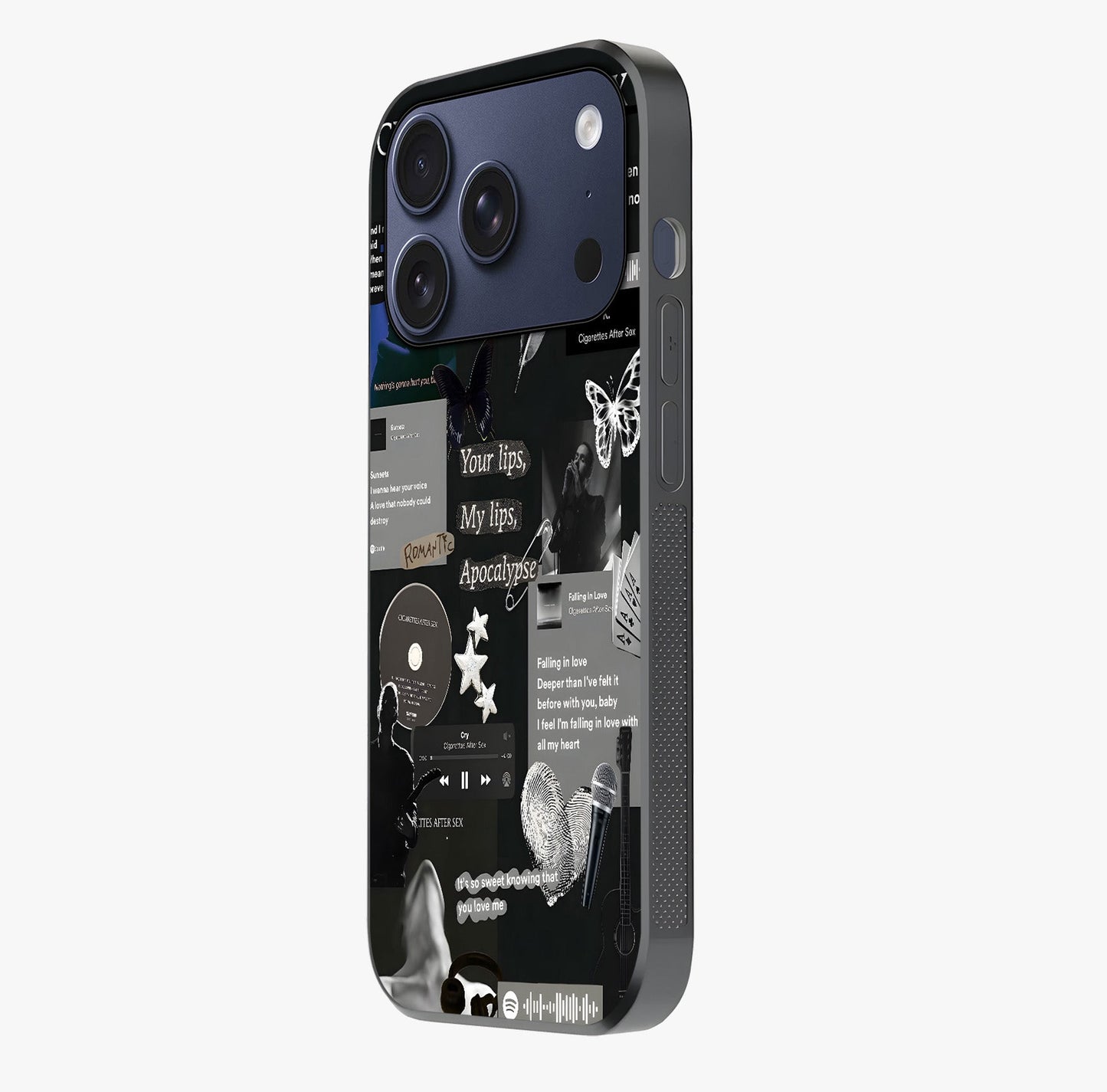 Midnight Love Echo Glass Case photographed in natural light showing reflective finish and design depth.
