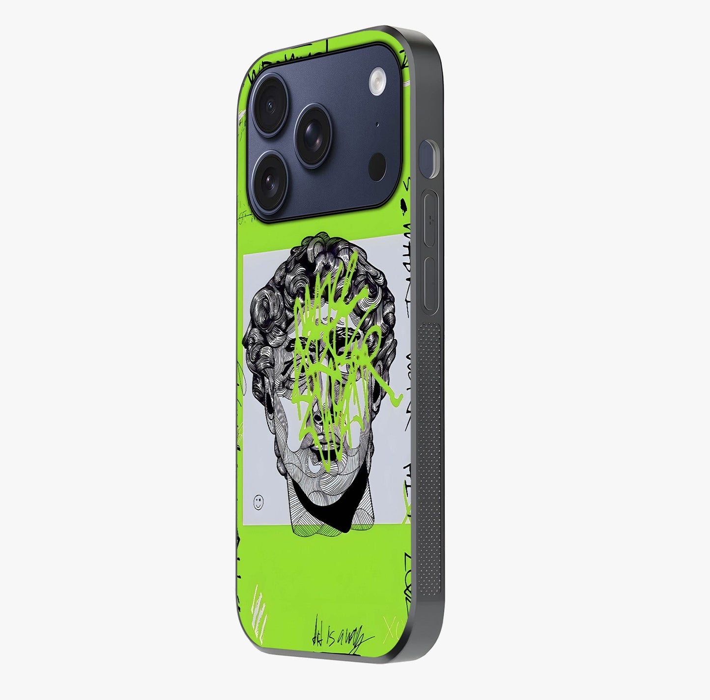Neo Graffiti Rebellion Glass Case photographed in natural light showing reflective finish and design depth.