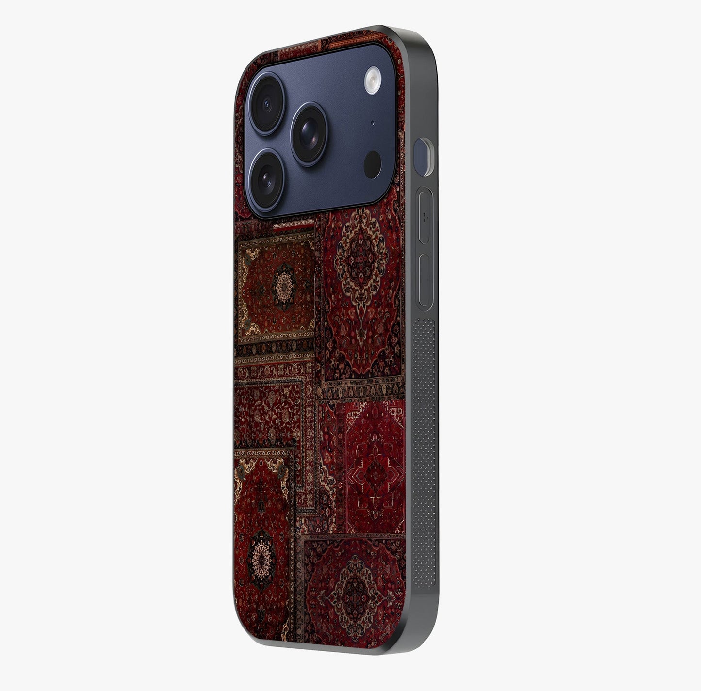 Persian Velvet Tale Glass Case photographed in natural light showing reflective finish and design depth.