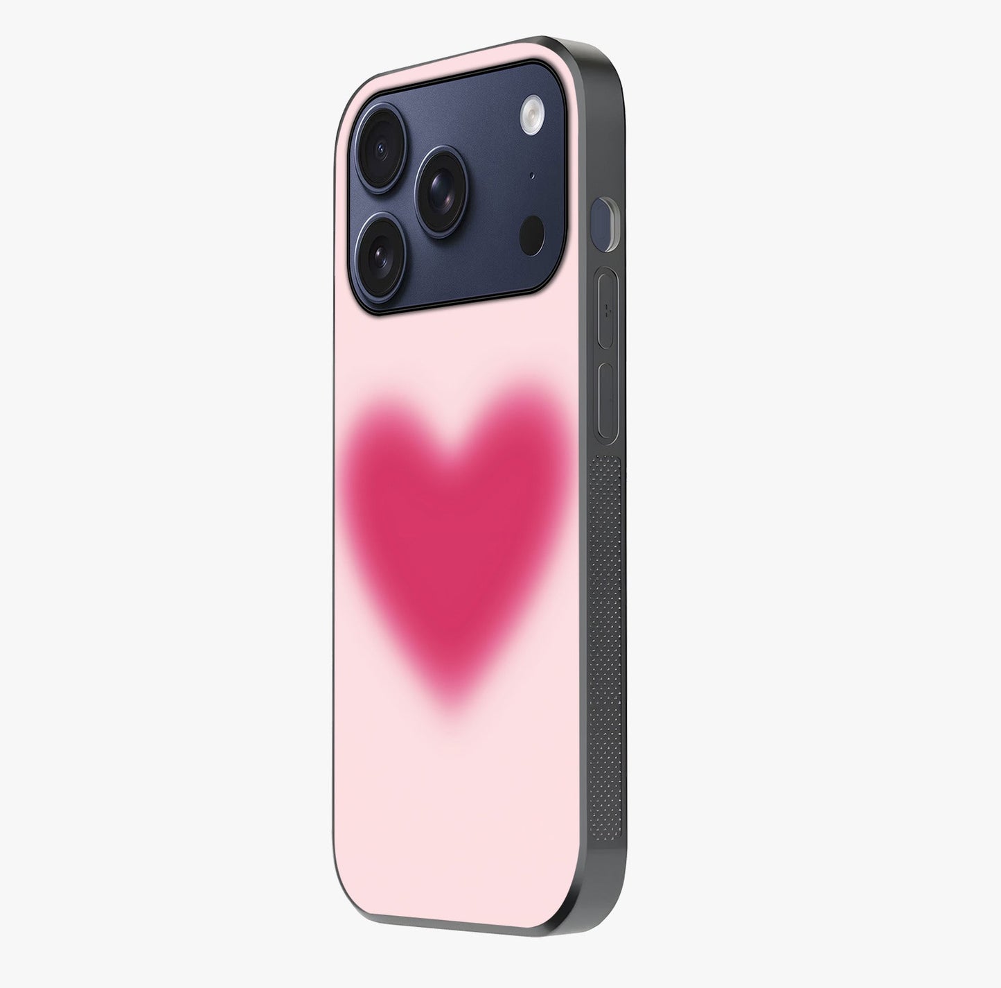 Pink Aura Heart Glass Case photographed in natural light showing reflective finish and design depth.