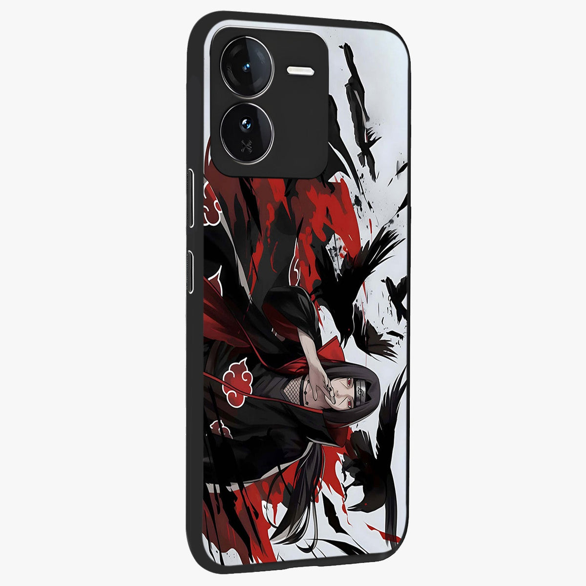 Crimson Crow Illusion Glass Case upright view showcasing striking crow illusion artwork with intense crimson theme.