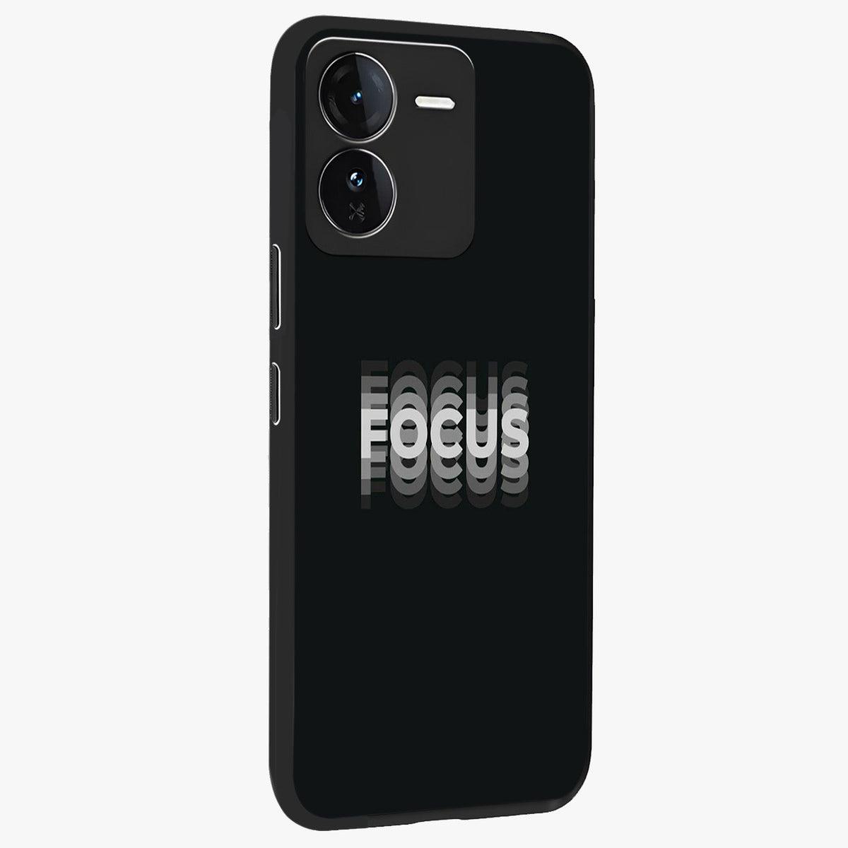 Focus Mode On Glass Case upright view showcasing strong typography statement with sleek motivational theme.