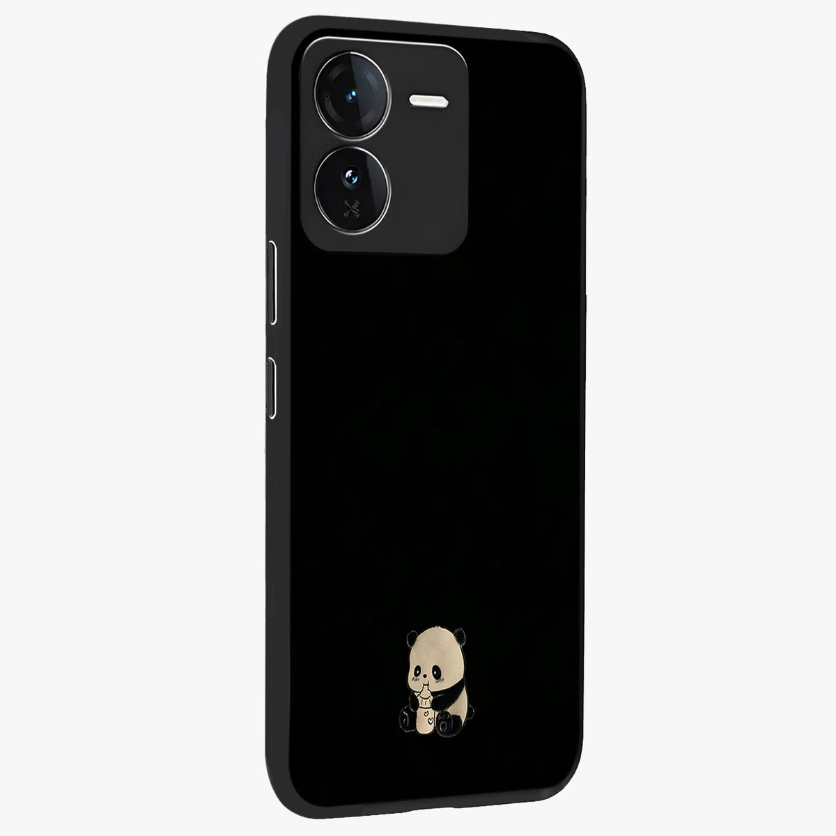Midnight Panda Love Glass Case upright view showcasing charming panda artwork with playful romantic theme.