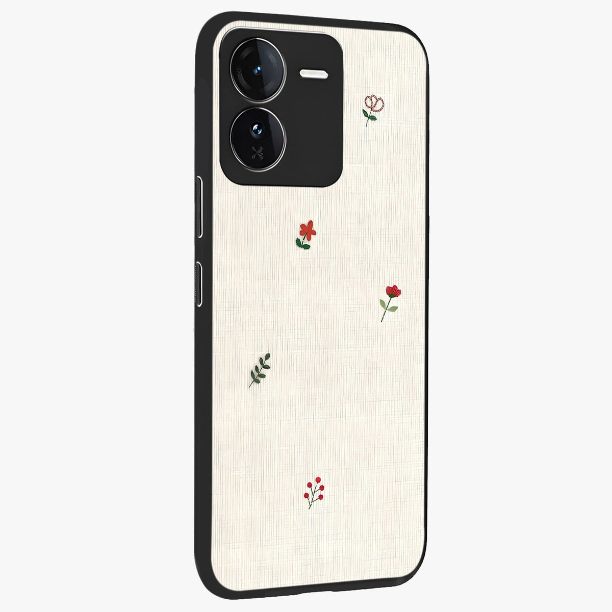 Minimalistic Blue With White Flower Pattern Glass Case upright view showcasing clean white flower artwork with calming blue theme.