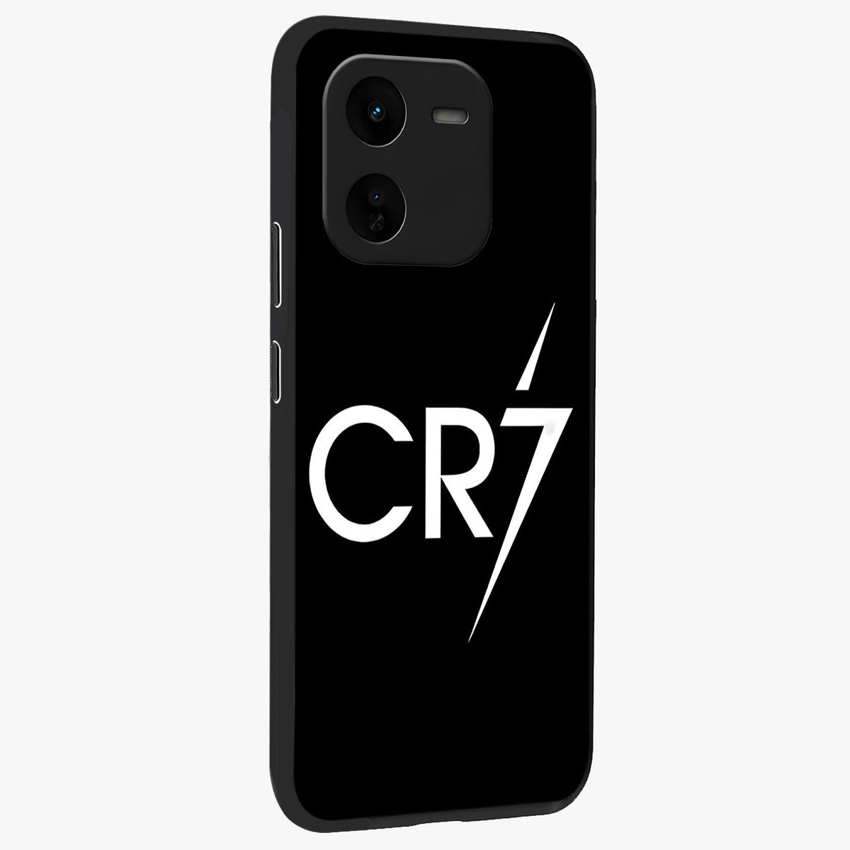 Cr7 Elite Strike Glass Case upright view showcasing energetic football inspired design with modern sports aesthetic.