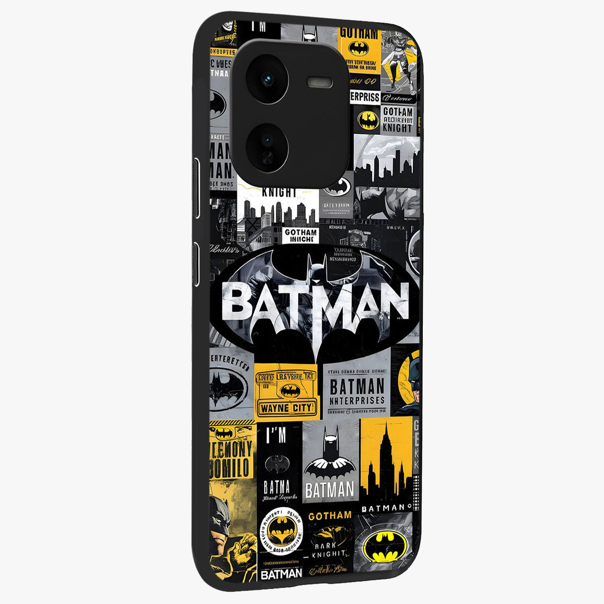 Knight Gotham Rise Glass Case upright view showcasing bold vigilante themed artwork with gothic city vibe.