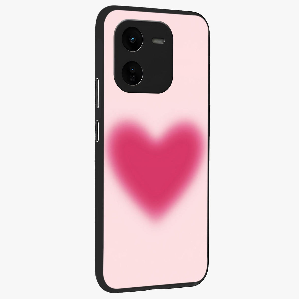 Pink Aura Heart Glass Case upright view showcasing romantic heart artwork with soft pastel theme.