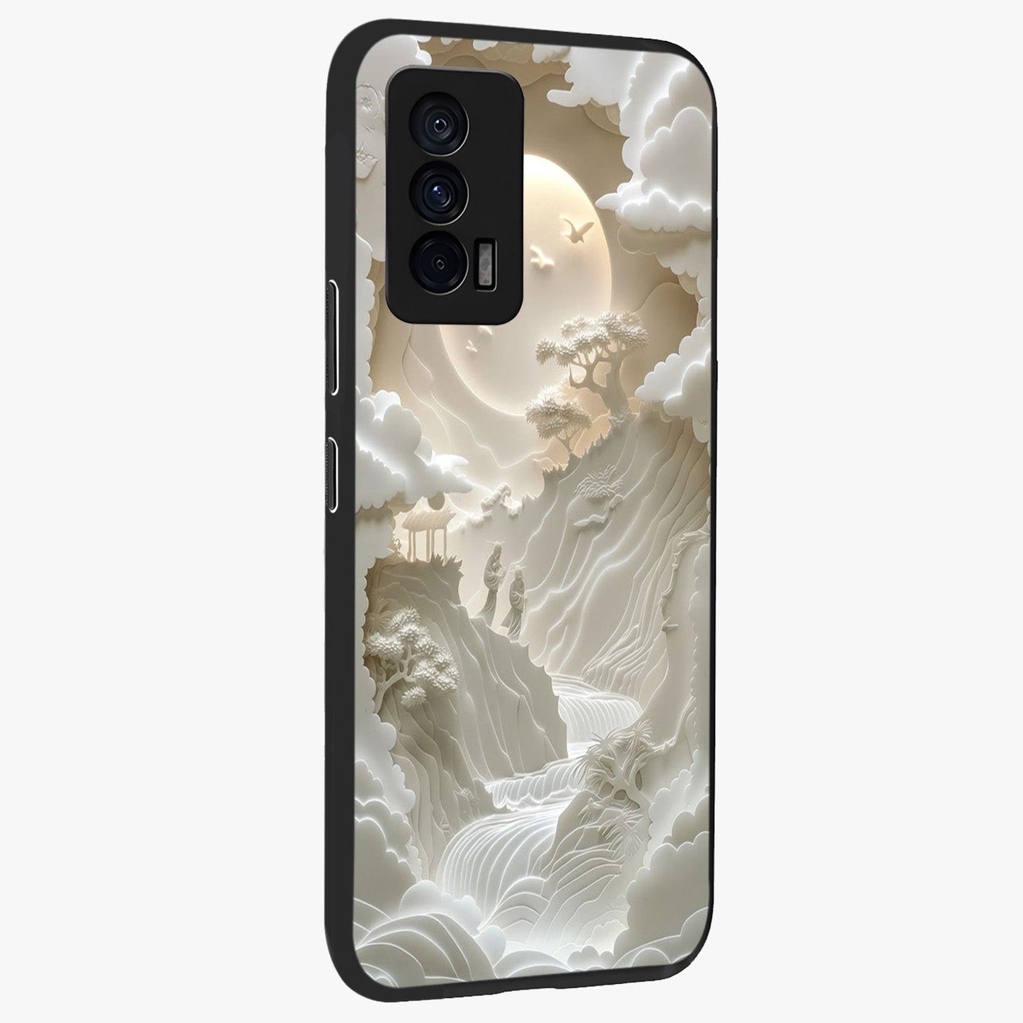 Celestial Origami Glass Case upright view showcasing creative origami artwork with modern celestial style.