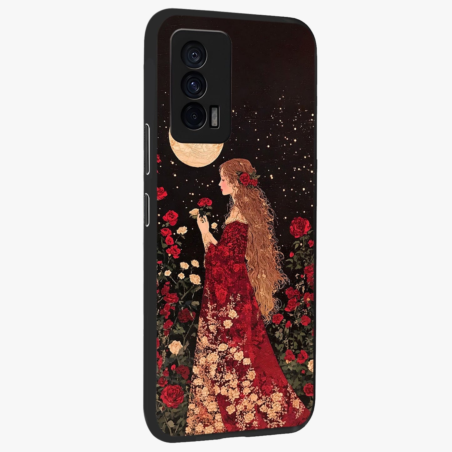 Crimson Dreams Glass Case upright view showcasing dreamy red toned artwork with modern aesthetic style.